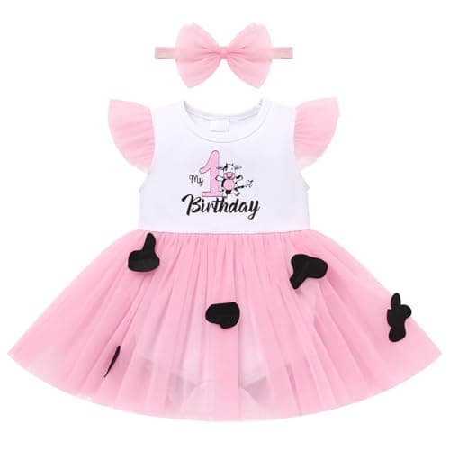 ODASDO Baby Girl First Birthday Cake Smash Tutu Dress with Bowknot Headband
