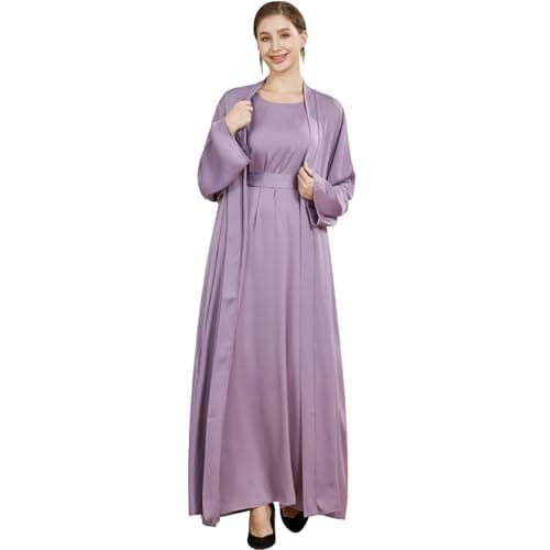 Lightweight Satin Abaya Dress 2PCS for Women Islamic Prayer Modest KAFTAN