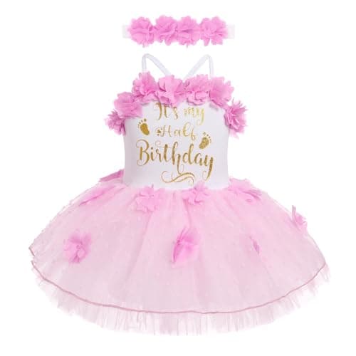 Baby Girl 6-Month Birthday Party Dress with Flower Headband - Summer Outfit