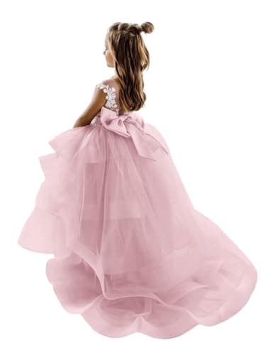 Zikusel Lace Applique Flower Girl Tiered Tulle Wedding Dress