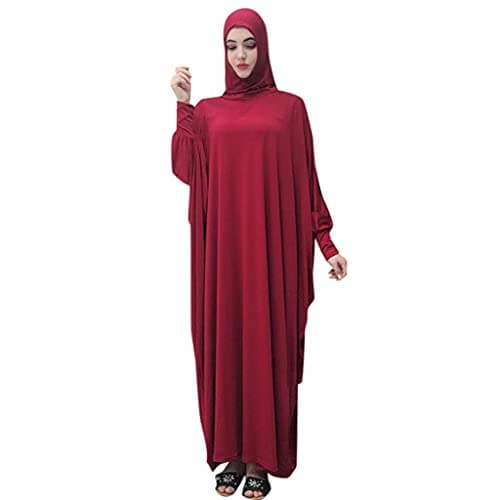 Alilyol Women's Solid Color Muslim Pray Dress Abaya Kaftan with Hijab