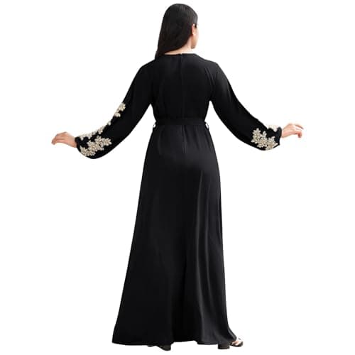IBAKOM Floral Embroidery Abaya Dress for Women Islamic Clothing