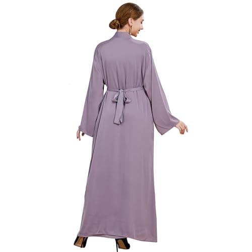 Lenmipot Women's Silk Abaya Dress Twin Set Maxi Kaftan Jilbab Eidsrobe