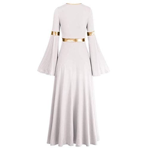 IBAKOM Women's Loose Fit Full Length Metallic Gold V-Neck Worship Dance Costume