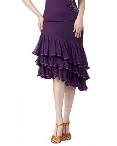 CISMARK Elegant Long Swing Mesh Skirt for Women Latin Dance Party