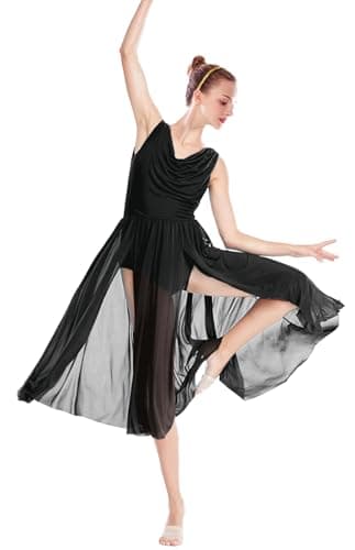 ELLYDOOR Women's Modern Lyrical Ballet Asymmetrical Tulle Leotard Skirted Costumes