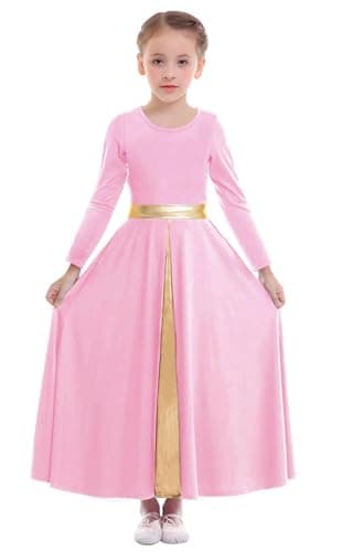 Z&X Girls Liturgical Dance Dress Wide Swing Skirt Long Sleeve Worshiprobe