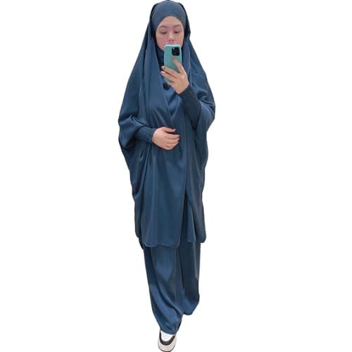 Zofocy Two-Piece Abaya Set for Muslim Women Elastic Sleeves Modest Prayer Dress