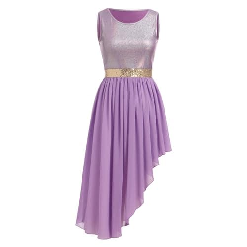 AFAVOM Women's Metallic Sequin Liturgical Dance Dress with Ruffle Overlay