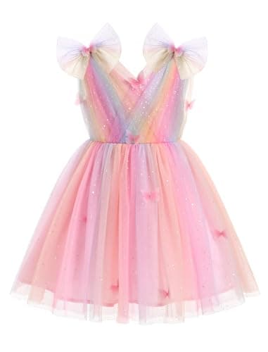 IMEKIS Girls' Butterfly Sparkle Tulle Dress for Weddings and Birthdays 2-10T