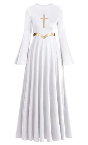 ELLYDOOR Women's Praise Dance Metallic Waistband Long Swing Robe