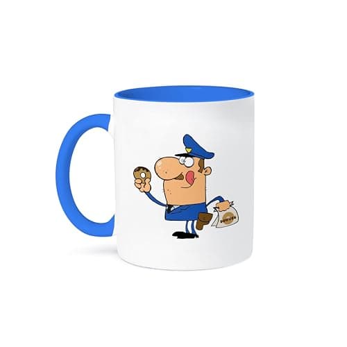 Funny Cartoon Cop Eating Donuts Ceramic Mug for Police Officers, 15-Ounce