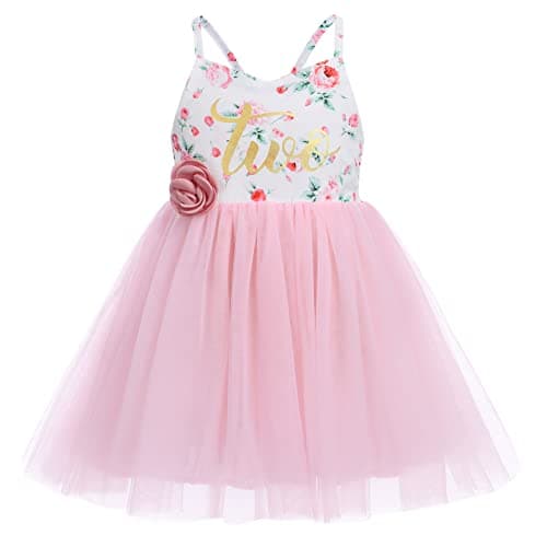 Boho Floral Backless Tulle Dress with Flower Headband for Baby Girl Toddler Kids 1st/2nd Birthday Party