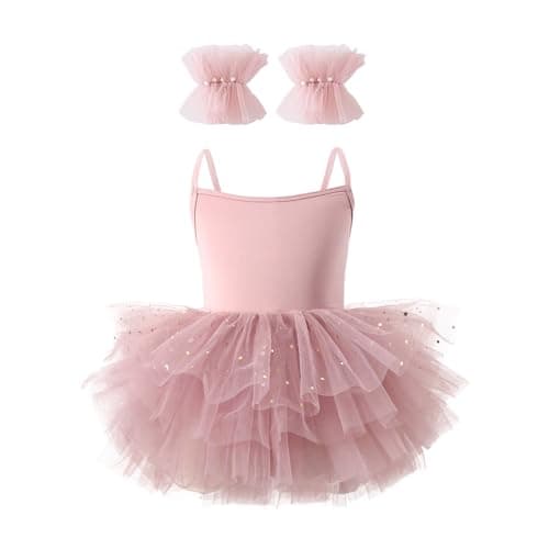 CARTEEL Toddler Girls Ballet Dress with Shiny Tulle Cuffs