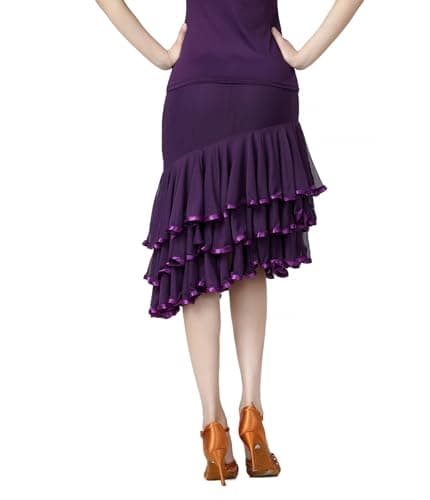 CISMARK Elegant Long Swing Mesh Skirt for Women Latin Dance Party