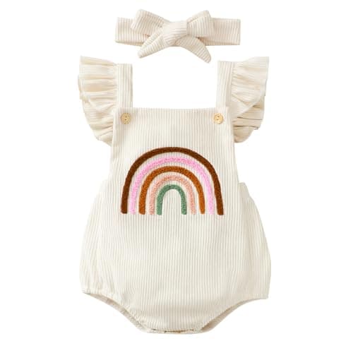 ODASDO Rainbow Boho Baby Girls First Birthday Outfit Romper & Headband Newborn Props