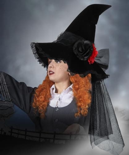 KIHOARL Baroque Gothic Rose Lace Pointed Witch Hat Velvet Masquerade Cosplay Accessory