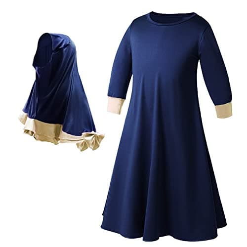 Muslim Girls Abaya with Hijab Set Arabian Robe for Prayer Clothes