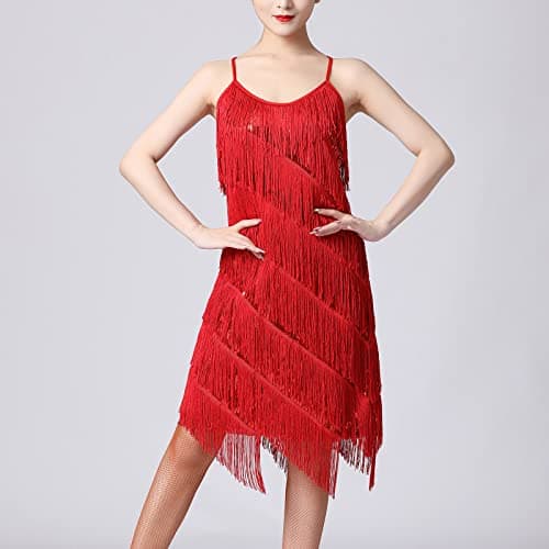 Women's Latin Dance Dress with Sequin Tassel Fringe - Ideal for Salsa and Tango Ballroom Dancing