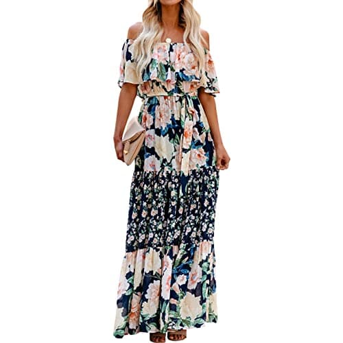 Xplanet Women's Off-Shoulder Floral Maxi Dress for Summer Parties