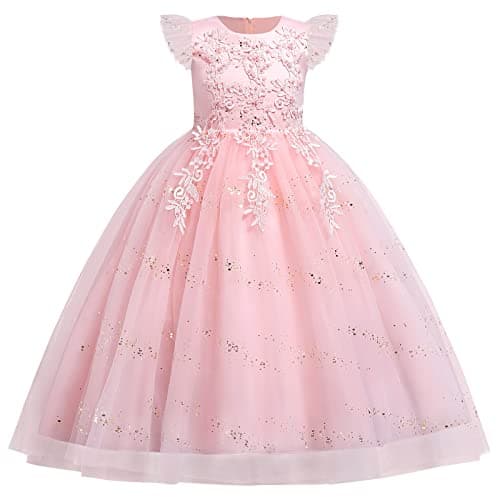 IDOPIP Kids' Flower Girl Lace Formal Long Tulle Dress for Weddings Bridesmaids