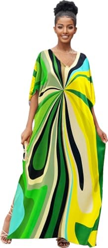 RanRui Ethnic Floral Kaftan Dress for Women Boho Swim Cover-Up
