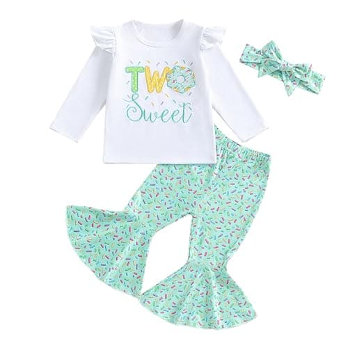 SAYOO Birthday Girl Outfit: Embroidery Print Sweatshirt + Flared Pants