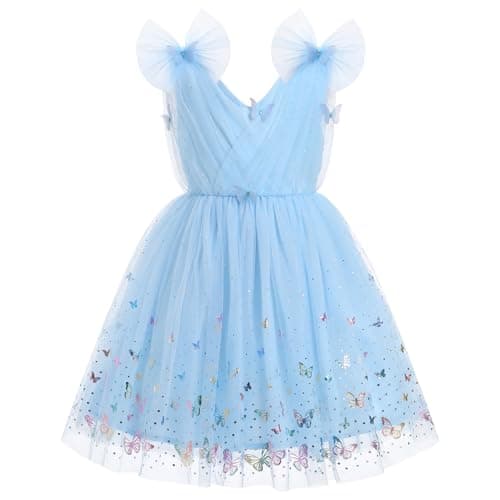 IMEKIS Girls' Butterfly Sparkle Tulle Dress for Weddings and Birthdays 2-10T