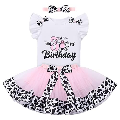 Baby Girl Toddler Kids Farm Animal Cow Theme Birthday Party Outfit