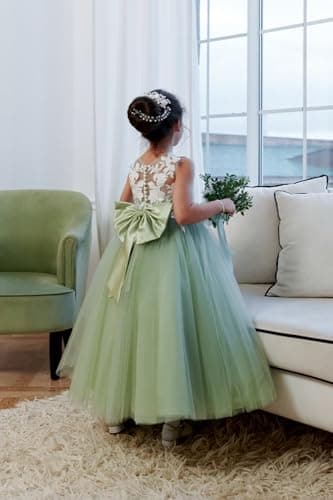Inpown Lace Applique Tulle Flower Girl Wedding & Bridesmaid Dress