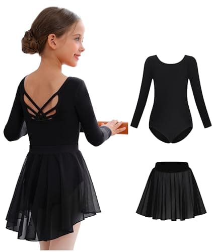 MdnMd Long Sleeve Ballet Leotards with Skirt Combo for Girls Toddler