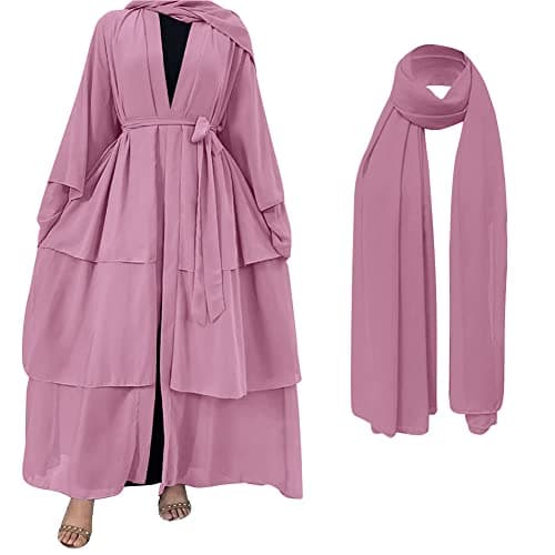 IDOPIP Women's Muslim Abaya Dress - Long Sleeve Dubai Cardigan Robe