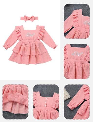 ODASDO Baby Girls Fall Winter Cotton Long Sleeve Tutu Dress for 1st Birthday Photo Shooting