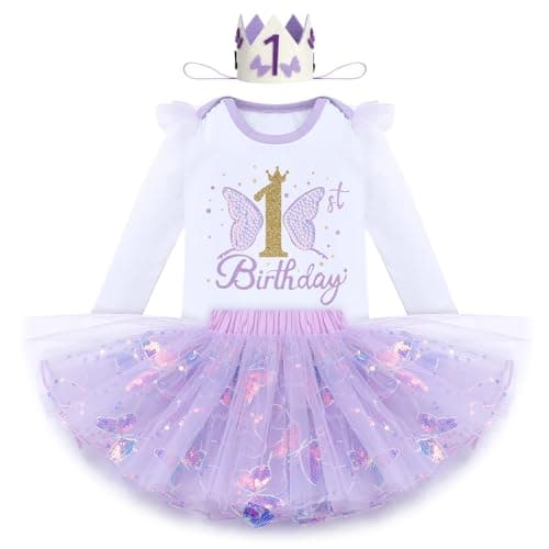 IDOPIP Butterfly 1st Birthday Tutu Outfit for Cake Smash Photo