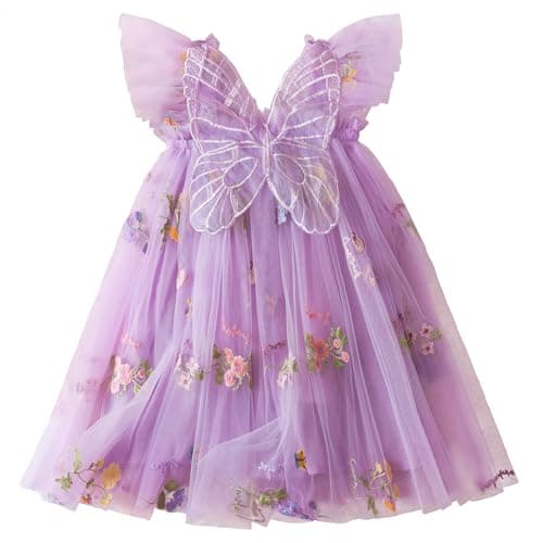 Nileafes Toddler Girl Summer Floral A-Line Sundress Sleeveless Beach Butterflies