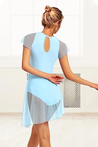WYHDY Women's Lyrical Dance Dress with Flutter Sleeves and Mesh Skirt