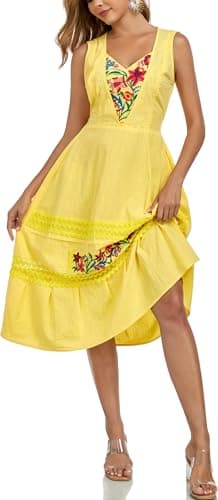 YZXDORWJ Women's Mexican Floral Embroidered Maxi Dress