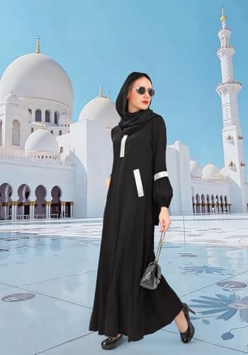 DAZCOS Women's Modest Abaya Dress with Hijab Long Sleeve Arabian Robe