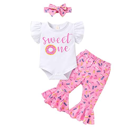 YOUNGER TREE Baby Girl 1st Birthday Outfit Romper & Flared Pants