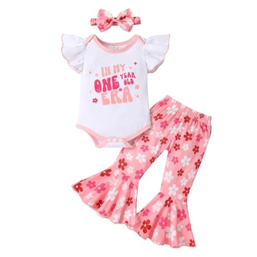 YOUNGER TREE Baby Girl 1st Birthday Outfit Romper & Flared Pants