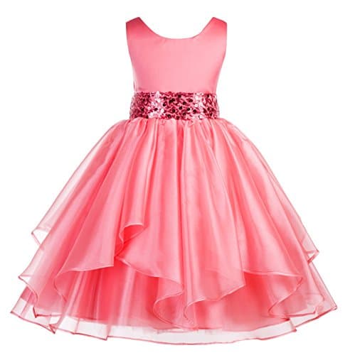 ekidsbridal Asymmetric Ruffled Organza Sequin Flower Girl Dress