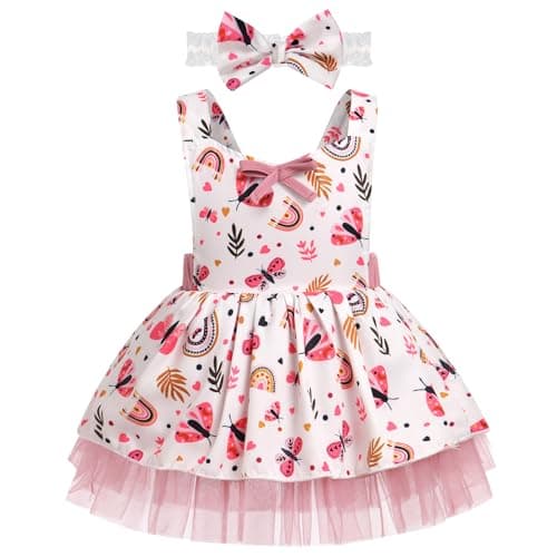 ODASDO Newborn Baby Girls Tutu Dress with Bowknot Headband for First Birthday