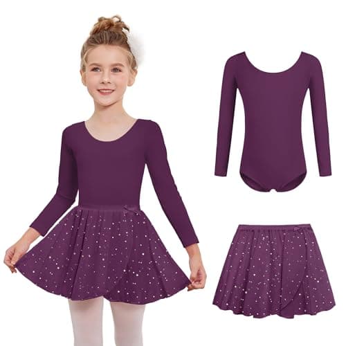 Zaclotre Girls' Long Sleeve Shiny Ballet Leotard Dance Outfit for 3-11Y