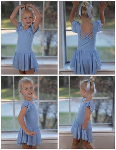 Arshiner Shiny Ruffle Sleeve Ballet Leotard with Skirt Dance Dresses