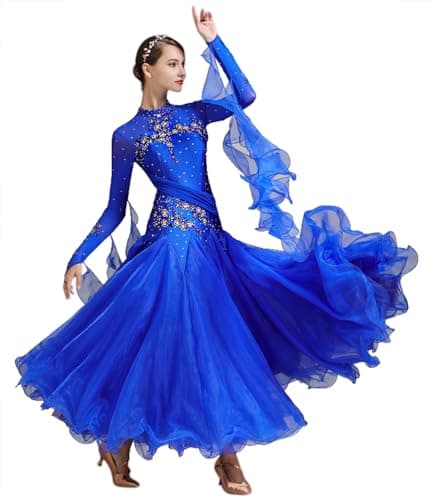 ELLYDOOR Women's Floral Rhinestone Ballroom Waltz Dress for Prom & Competition