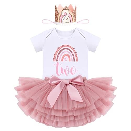 ODASDO Baby Girl Boho Rainbow 1st 2nd Birthday Cake Smash Outfit