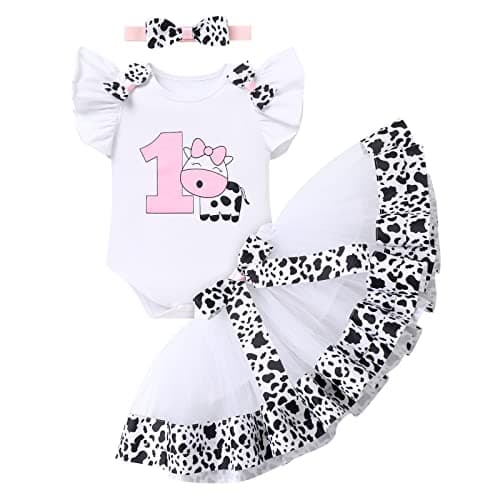 Baby Girl Toddler Kids Farm Animal Cow Theme Birthday Party Outfit