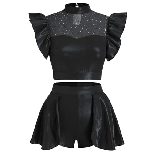 IBAKOM Women's Metallic Dance Crop Top & Mini Skirt Costume