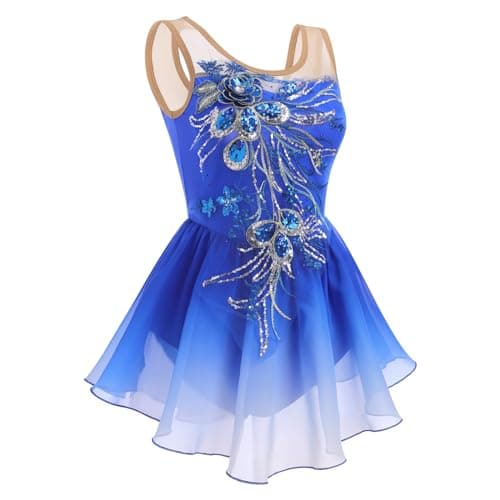 ODASDO Women's Ice Skating Sequin Dress with Gradient Chiffon