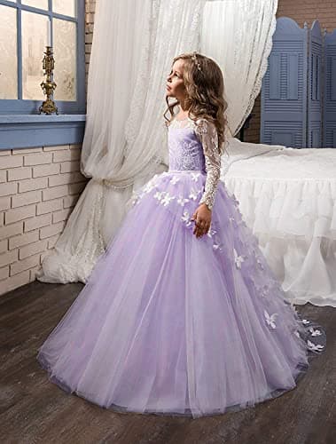 Abaowedding Lovely Flower Girl Dress Long Sleeves Lace Prom Gown